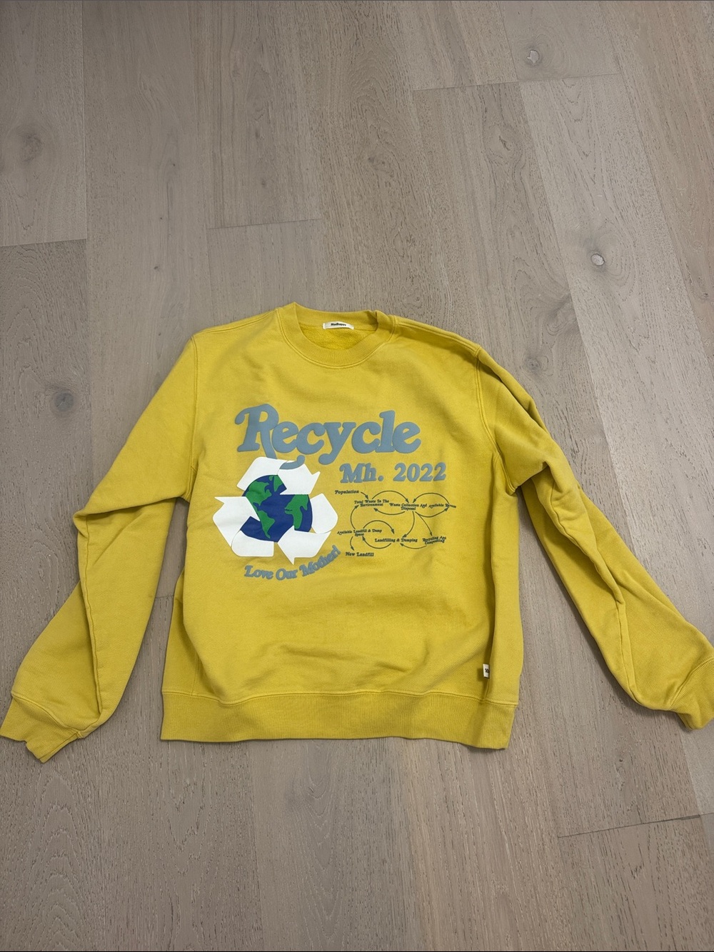 Madhappy Yellow 'Recycle' Graphic Crewneck Sweatshirt in S NWOT